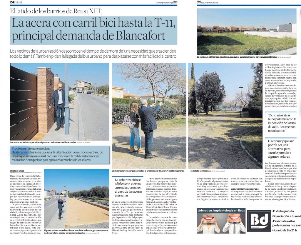 Reportatge de la Urbanització al Diari de Tarragona